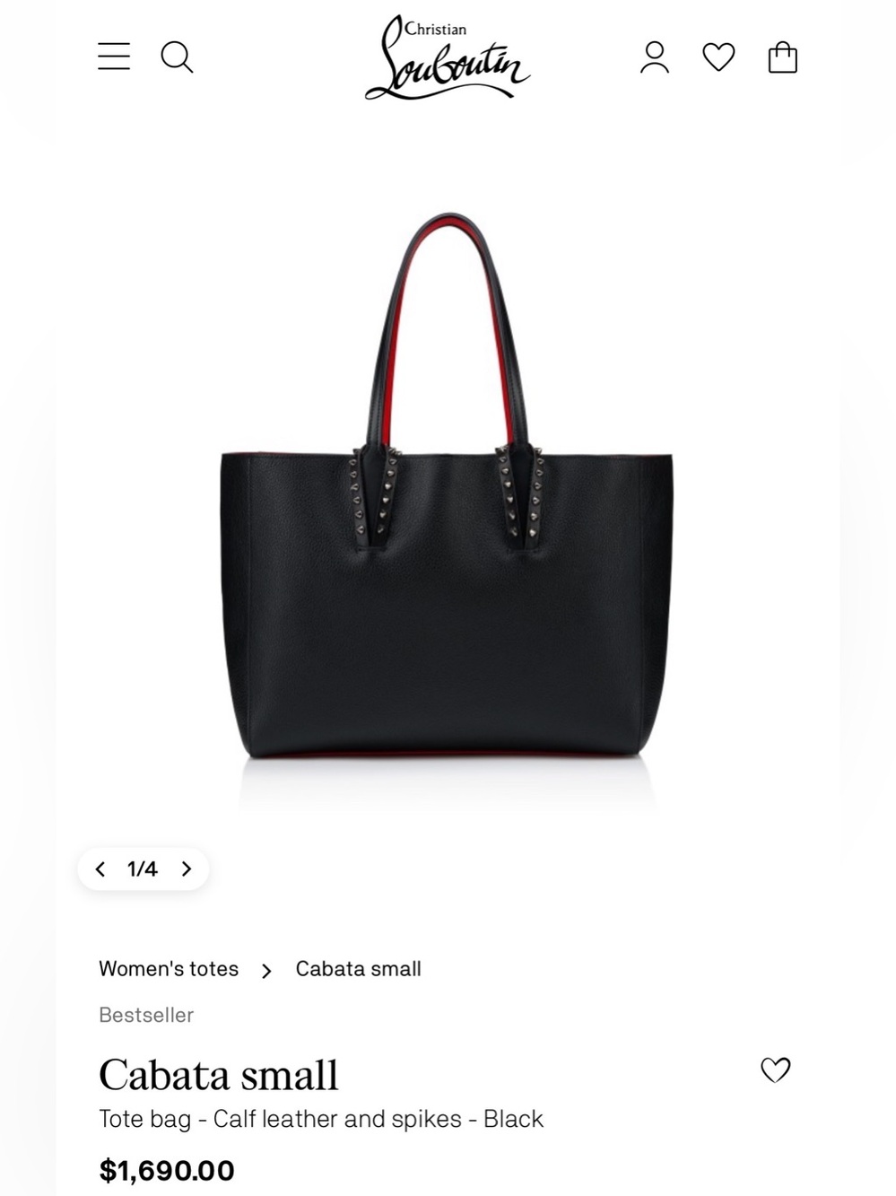 Christian Louboutin Cabata Black & Red Leather Spike Tote + Pouch